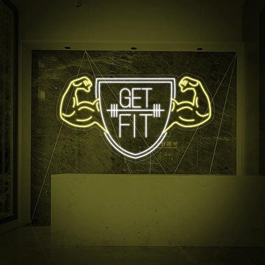 Get Fit LED Neon Sign | Gym Motivational Wall Light with Flexing Arms