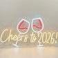 Happy new year "Cheers to 2026!" LED Neon Sign with Wine Glasses (15x36 inches)