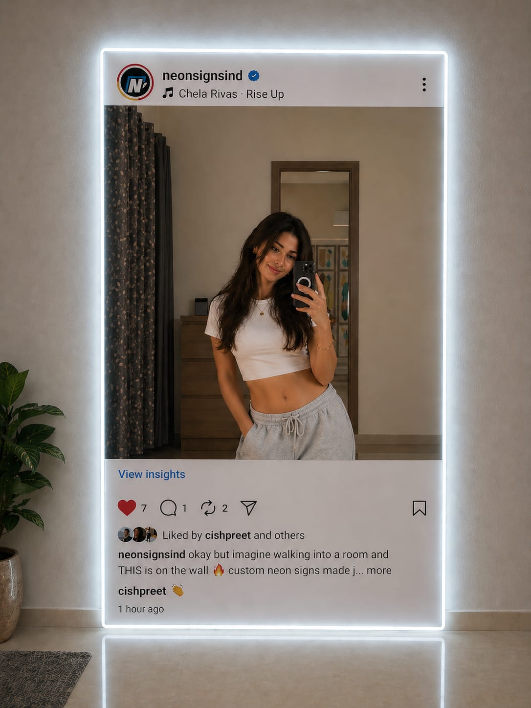 Mirror Neon Sign Instagram Frame - Cool White