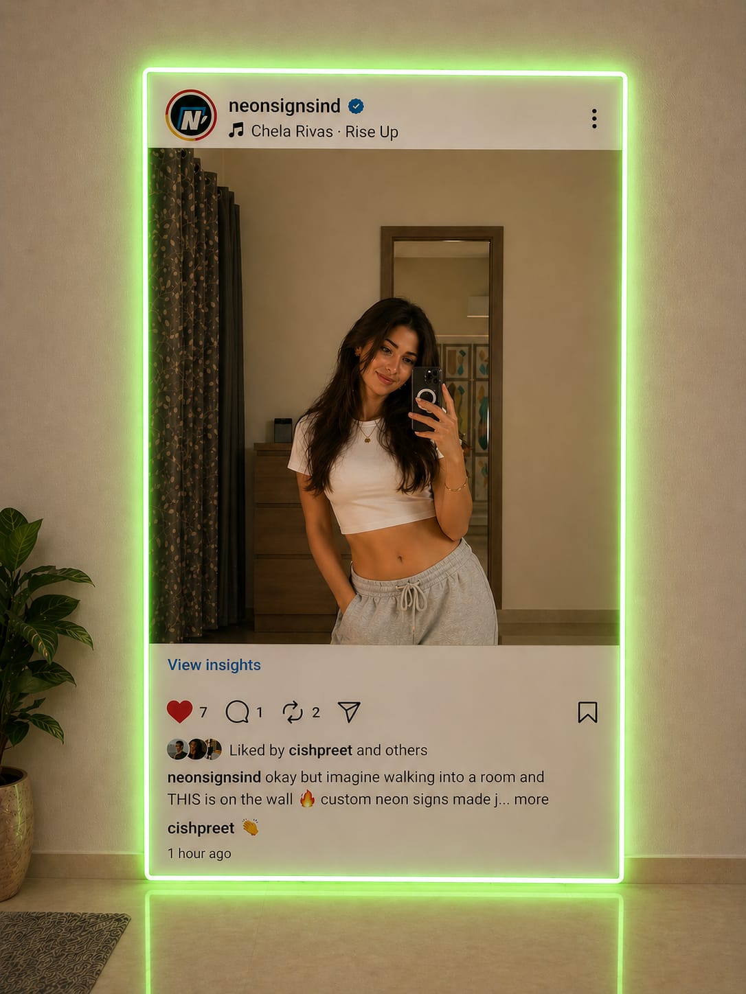 Mirror Neon Sign Instagram Frame - Green