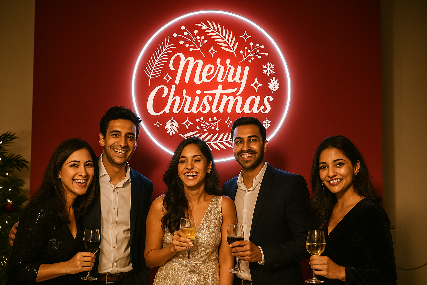 Merry Christmas Round Neon Sign – Warm White LED Holiday Wall Light