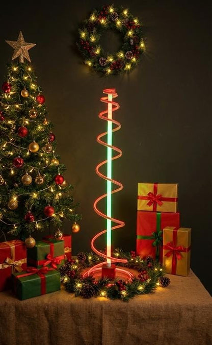 🎄 Spiral Christmas Tree Neon Light – Warm Red & Green Glow 4 feet