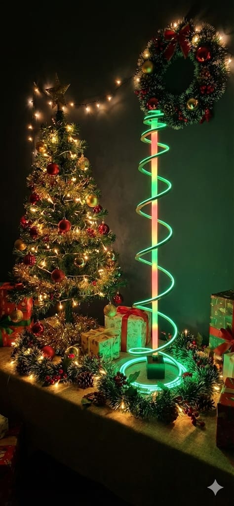 🎄 Spiral Christmas Tree Neon Light – Warm Red & Green Glow 4 feet