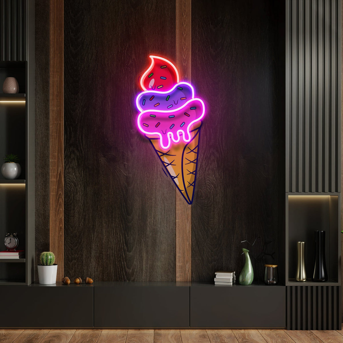 Ice Cream Cone Cartoon Pop Art LED Neon Sign