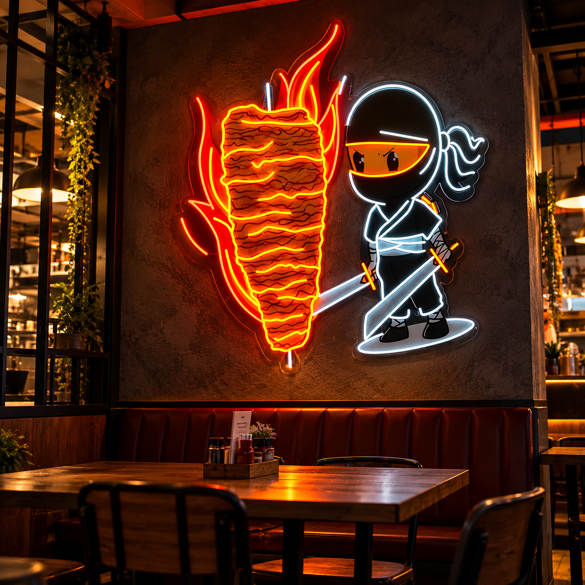 Ninja Shawarma Neon Sign – LED Döner Kebab Wall Light for Restaurant & Fast Food Neonsignsindia
