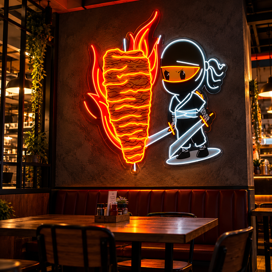 Ninja Shawarma Neon Sign – LED Döner Kebab Wall Light for Restaurant & Fast Food Neonsignsindia