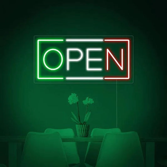 OPEN Neon Sign – Classic Shop & Café Board