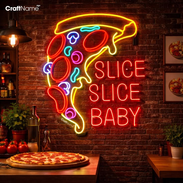 Pizza Slice Neon Sign – “Slice Slice Baby” LED Neon Wall Decor for Pizzeria & Restaurant Neonsignsindia