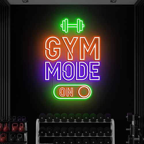 “Fitness Neon Sign ‘Gym Mode On’ – Modern LED Wall Art”