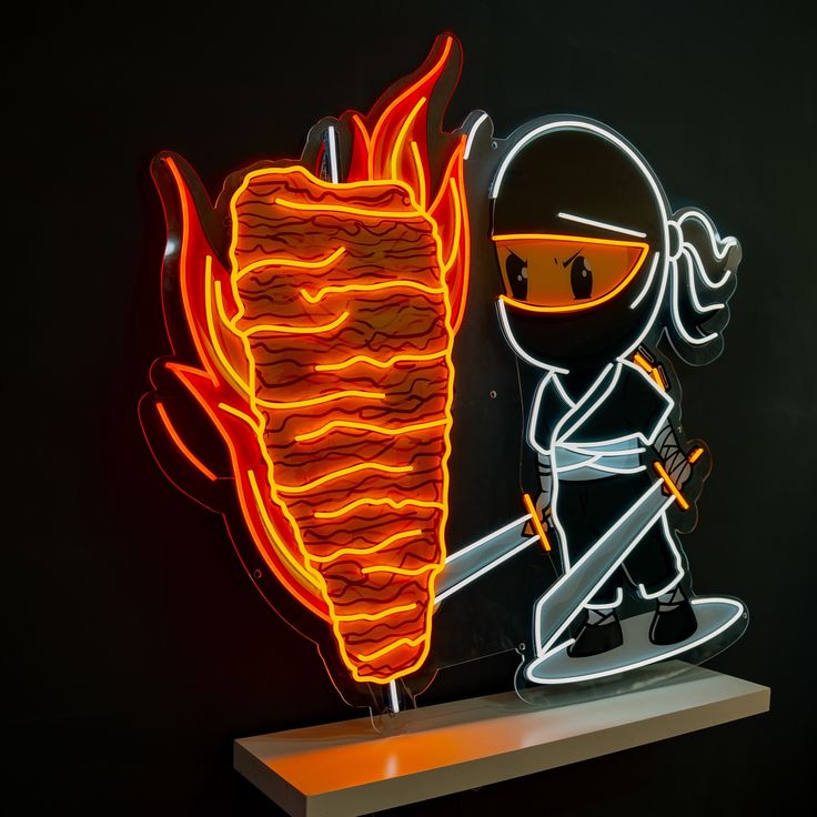 Ninja Shawarma Neon Sign – LED Döner Kebab Wall Light for Restaurant & Fast Food Neonsignsindia