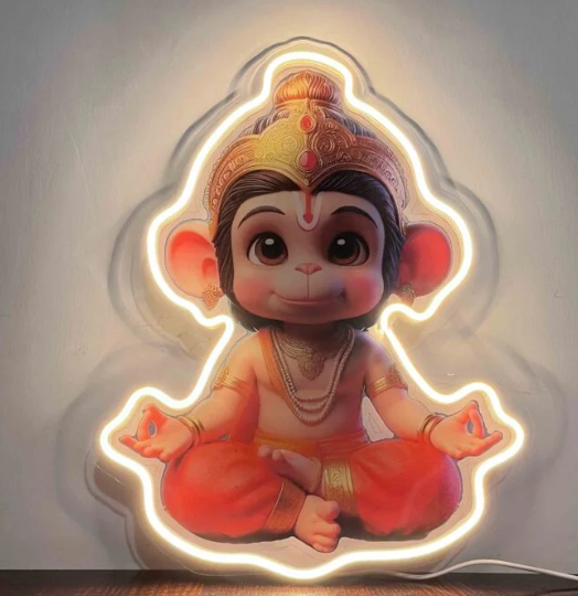 Bal Hanuman LED Neon Wall Art – Divine Glow for Pooja & God Room