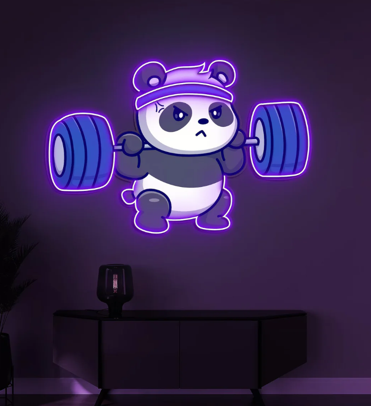 Power Panda Neon Wall Light – Gym & Workout Room LED Neon Sign | Neon Signs India — Image 2
