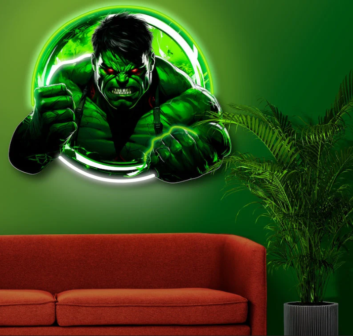 Hulk Gamma Rage Neon Wall Art – Green Power LED Superhero Light