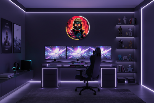 Galactic Masked Hero Neon Wall Art – Futuristic LED Circle Light