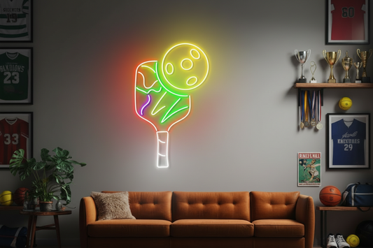 Pickleball Paddle & Ball Neon LED Wall Sign – Vibrant Sports Room Decor Light