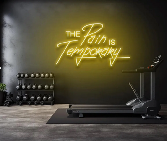 "The Pain Is Temporary" LED Neon Sign | Motivational Gym Wall Decor | Fitness Quote Neon Light