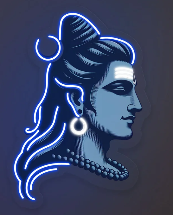 Lord Shiva Neon Wall Art – Serene Blue LED Spiritual Sign for Mandir & Home Décor