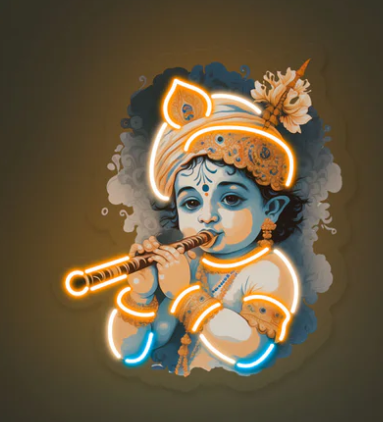 Baby Krishna Neon Wall Art – Divine LED Spiritual Home Décor