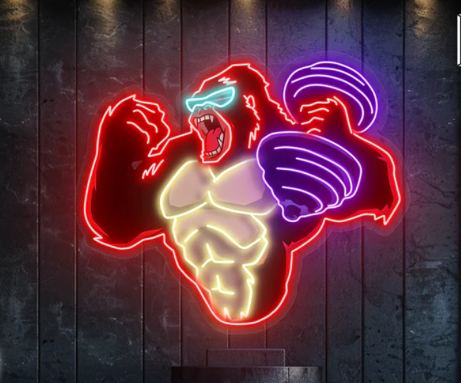 Gorilla Strength Neon LED Sign – Power Gym Wall Decor