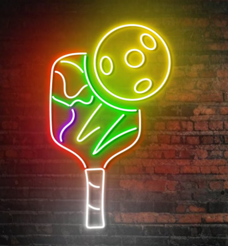 Pickleball Paddle & Ball Neon LED Wall Sign – Vibrant Sports Room Decor Light