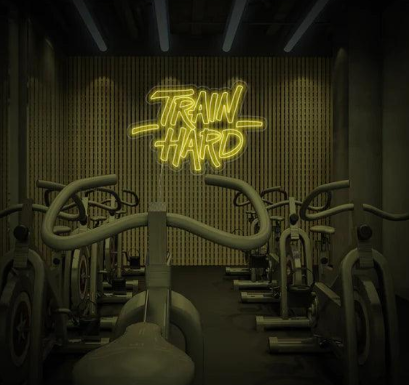 Train Hard Neon LED Sign – Motivational Gym Wall Light