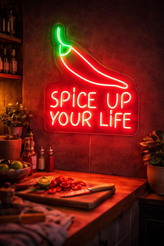 Spice Up Your Life Neon Sign – Chili Pepper LED Neon Wall Light for Kitchen, Restaurant & Bar Neonsignsindia
