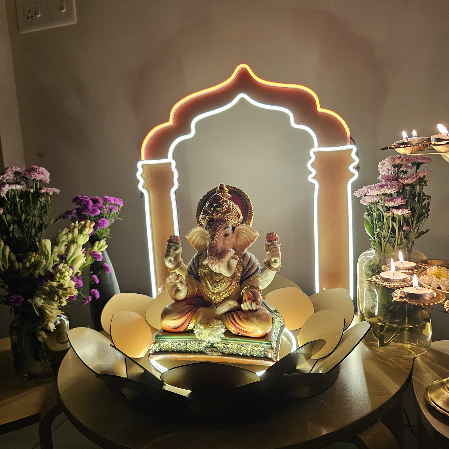 Shubhaarambh Glow frame Ganeshji Backdrop (NEON+MDF) * Need It Today PUNE ONLY *