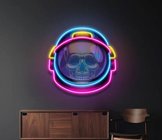 💀 Neon Skull Astronaut Helmet Sign (18x18 inches)