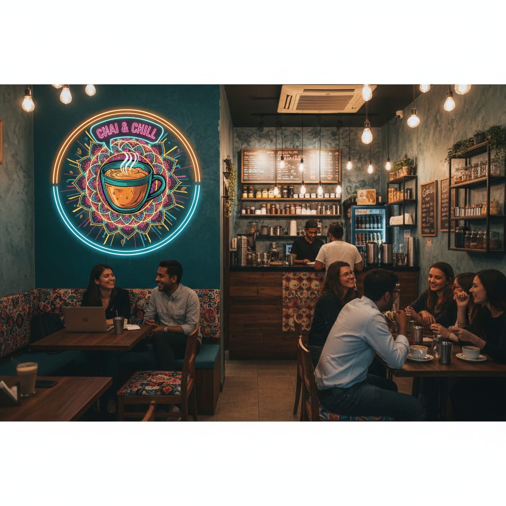 Chai & Chill UV print Neon Sign 18x18 inches
