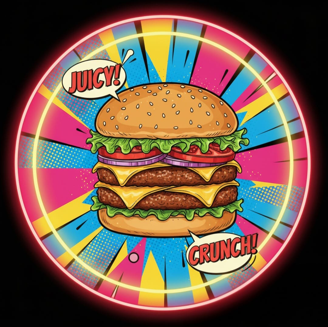 Burger UV Print Neon Sign (18x18 inches)🍔✨