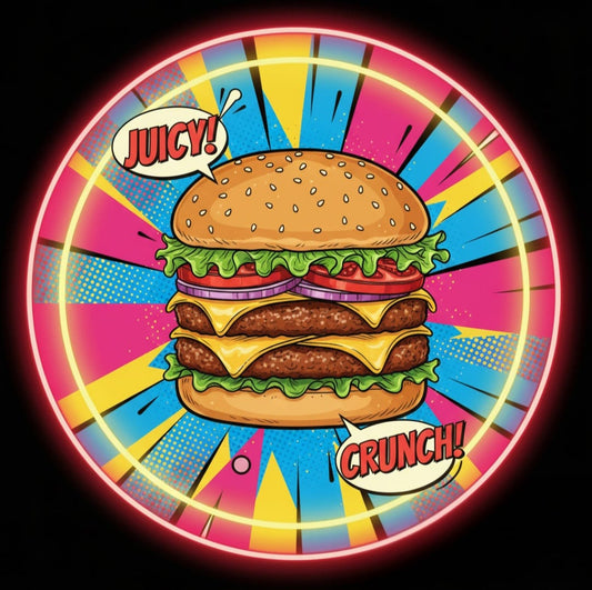 Burger UV Print Neon Sign (18x18 inches)🍔✨