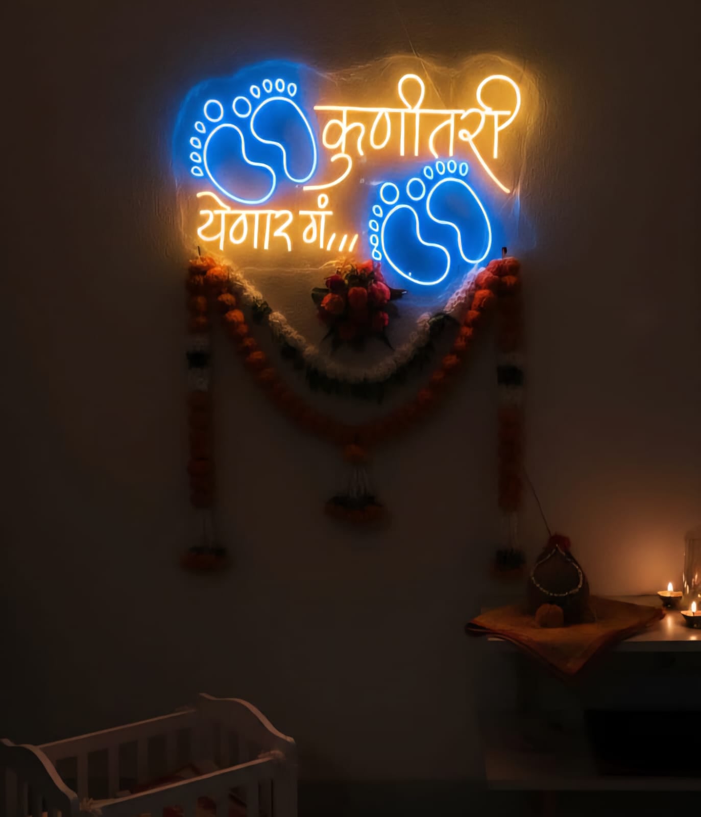 “कृणीतशी येणार गं” Neon Sign | Baby Arrival LED Wall Decor