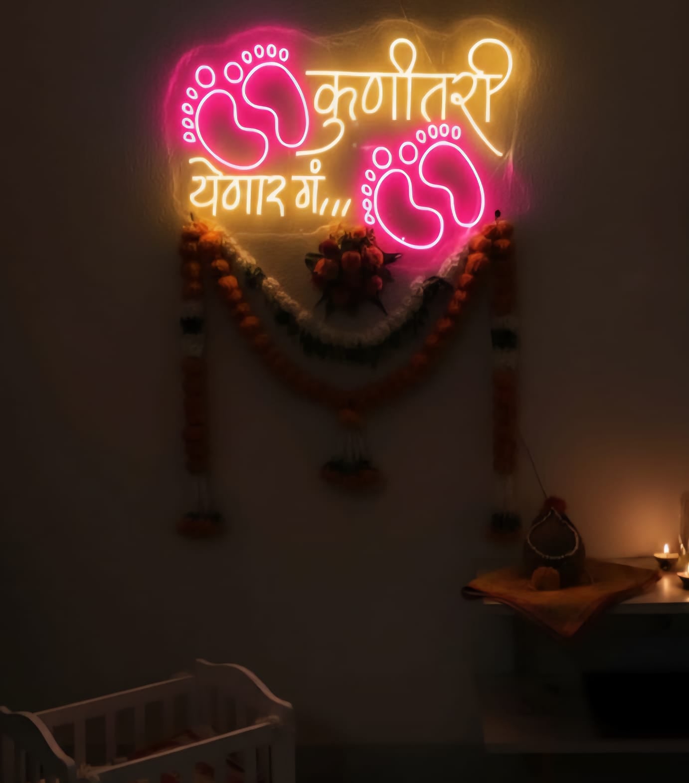 “कृणीतशी येणार गं” Neon Sign | Baby Arrival LED Wall Decor