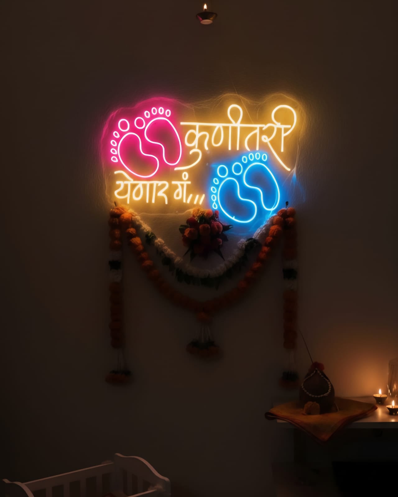 “कृणीतशी येणार गं” Neon Sign | Baby Arrival LED Wall Decor