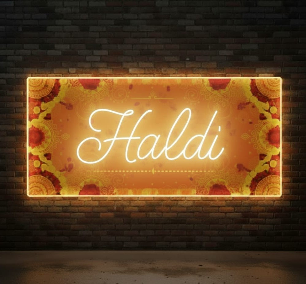 Haldi Ceremony Neon Sign – Vibrant LED Backdrop for Wedding Celebrations