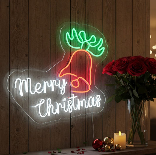 Neon Sign Merry Christmas Led Neon Sign Light Xmas Sign Lights for Wreath Gift Yard Decor | Christmas Decorations| Lights | Tree Decoration Items | Party, Home Decor (Christmas Bell(20X16) inch))