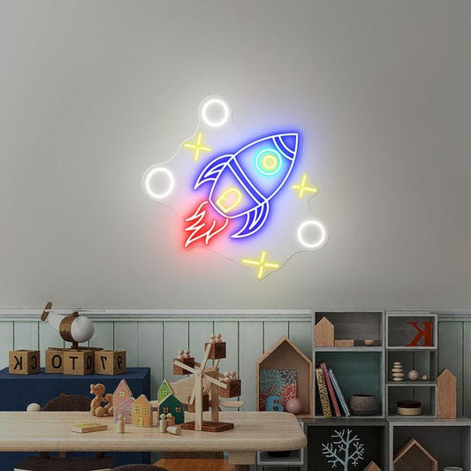 Rocket Ship LED Neon Sign – Space-Themed Neon Wall Light