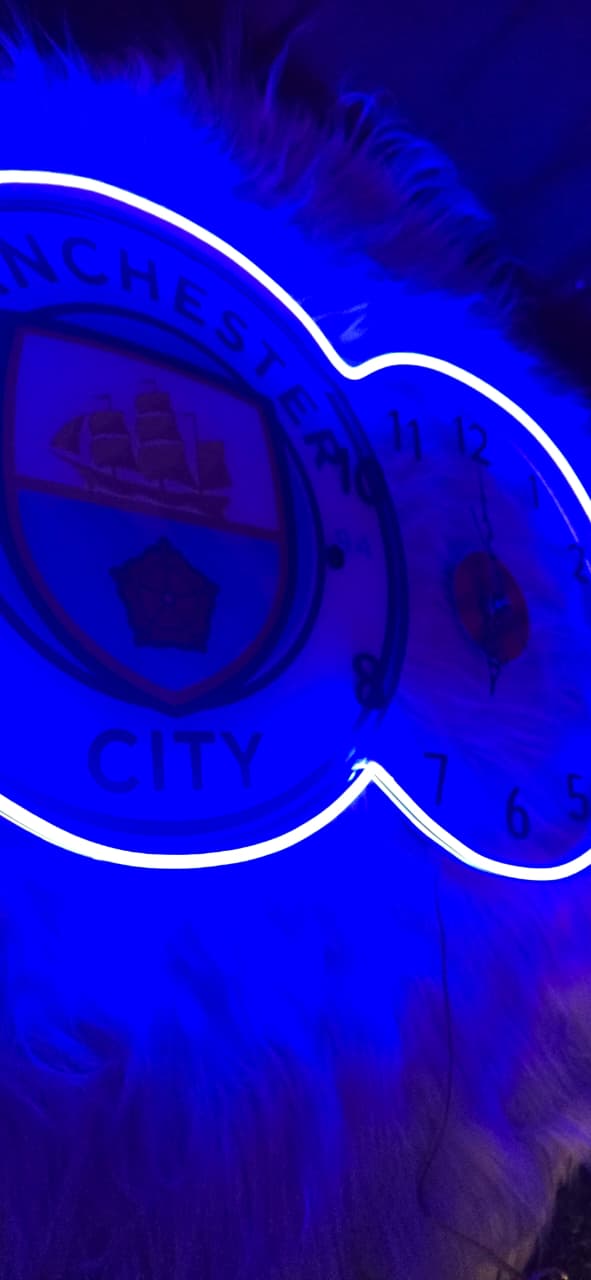 Manchester City Neon LED Wall Clock – Sky Blue Fan Glow Decor (14*24 inch) | Neon Signs India — Image 2