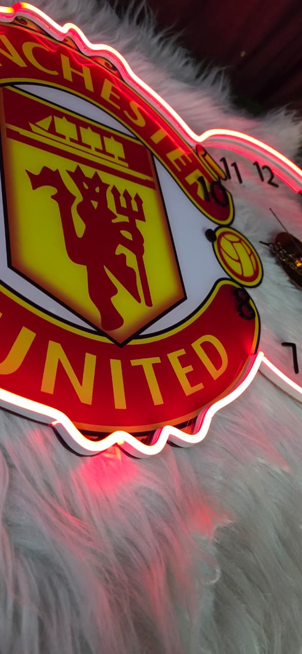 Manchester United Neon LED Wall Clock – Red Devils Fan Decor (14*24 inch)