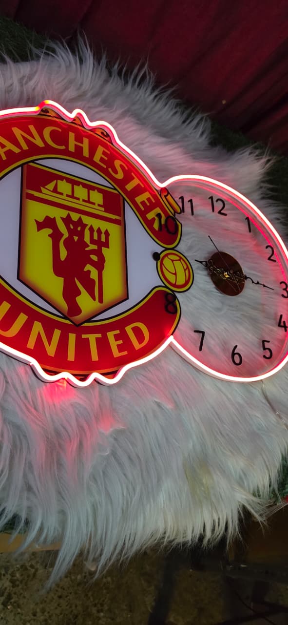 Manchester United Neon LED Wall Clock – Red Devils Fan Decor (14*24 inch)