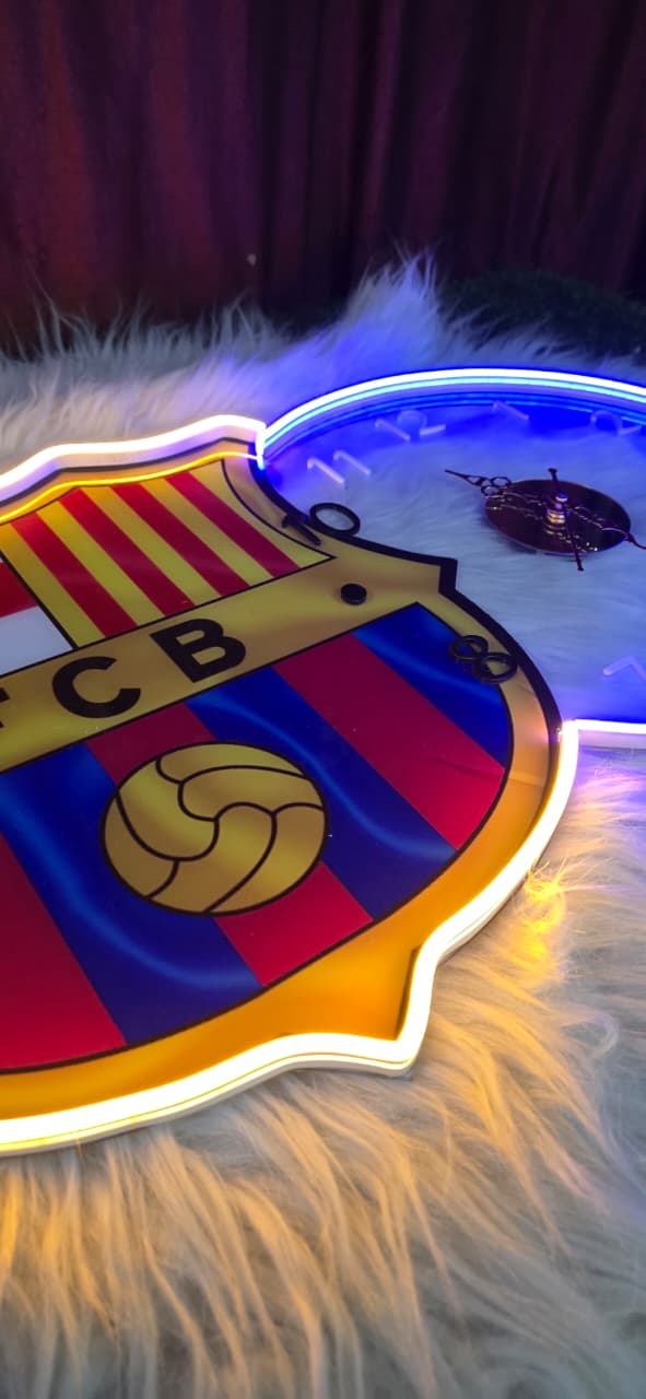 FCB Neon LED Wall Clock – Football Fan Glow Decor (14*24 inch)