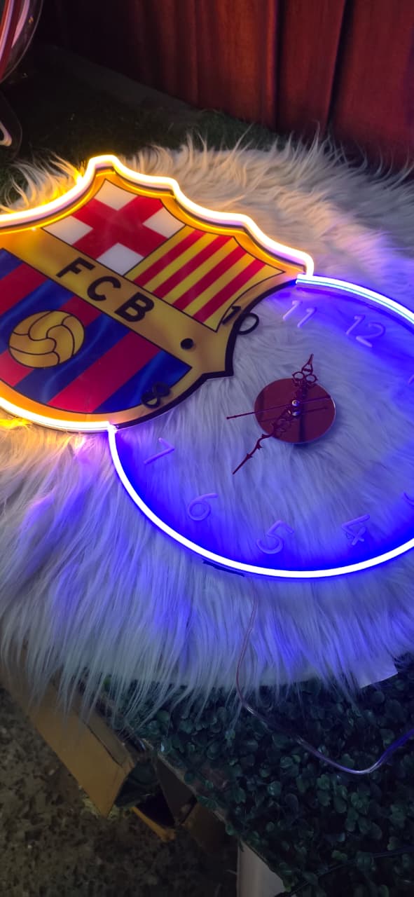 FCB Neon LED Wall Clock – Football Fan Glow Decor (14*24 inch)