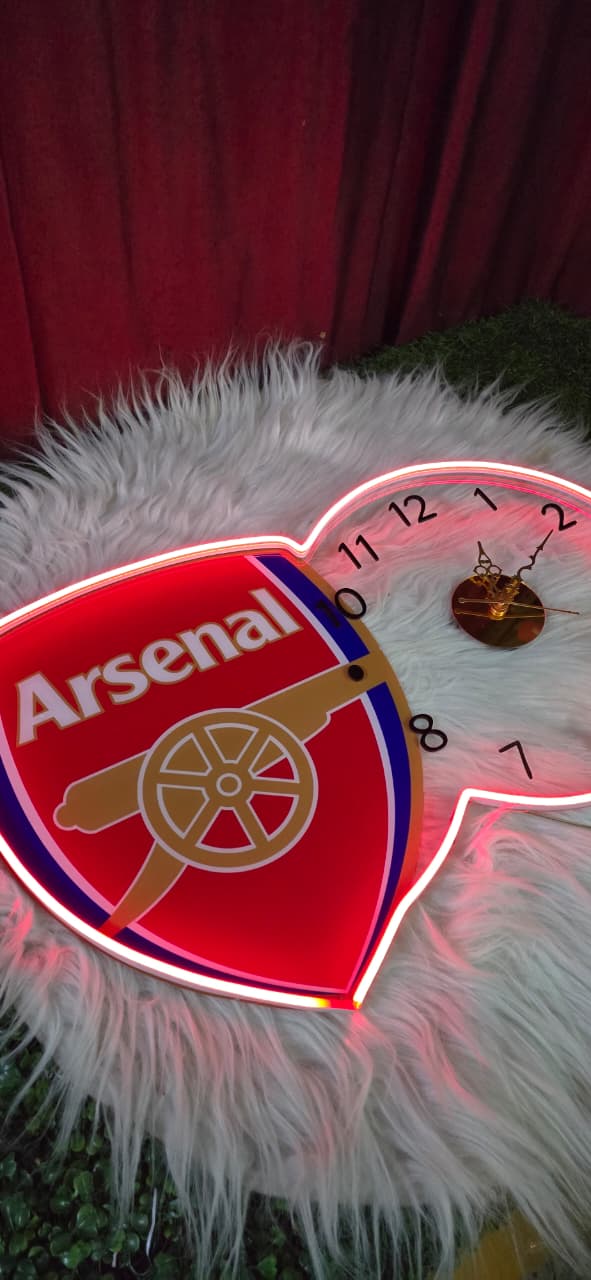 Arsenal Neon LED Wall Clock – Gunners Fan Glow Decor (14*24 inch)