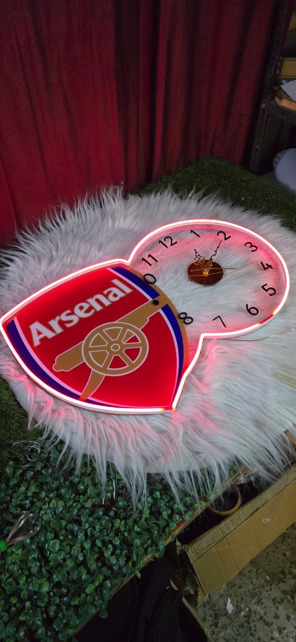 Arsenal Neon LED Wall Clock – Gunners Fan Glow Decor (14*24 inch)