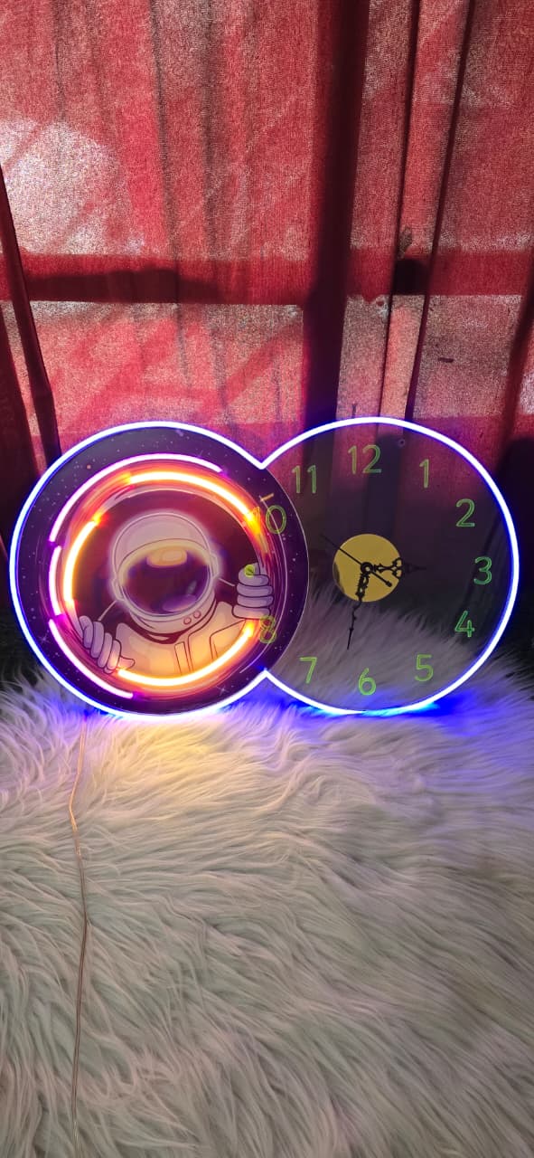 Astronaut Neon LED Wall Clock – Cosmic Glow Space Art Timepiece (14*24 inch)