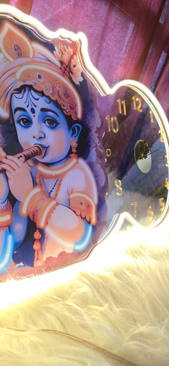 Krishna Neon Wall Clock – LED Spiritual Home Decor ( 14*24 inch )