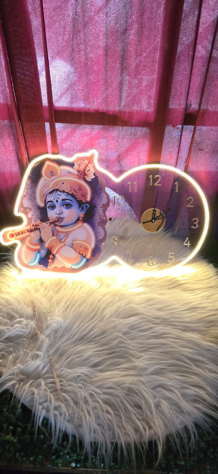 Krishna Neon Wall Clock – LED Spiritual Home Decor ( 14*24 inch )