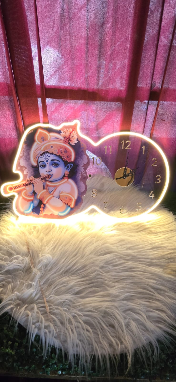 Krishna Neon Wall Clock – LED Spiritual Home Decor ( 14*24 inch )