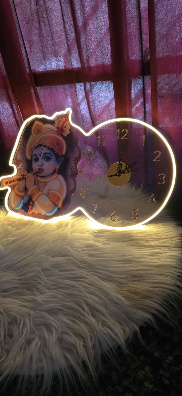 Krishna Neon Wall Clock – LED Spiritual Home Decor ( 14*24 inch )