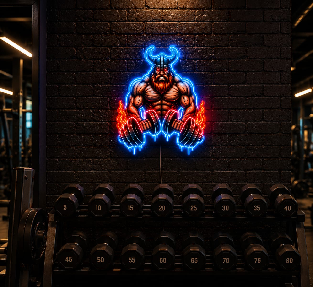 Viking Warrior Gym LED Neon Sign | Nordic Strength Dumbbell Wall Art | Fitness Room Neon Light